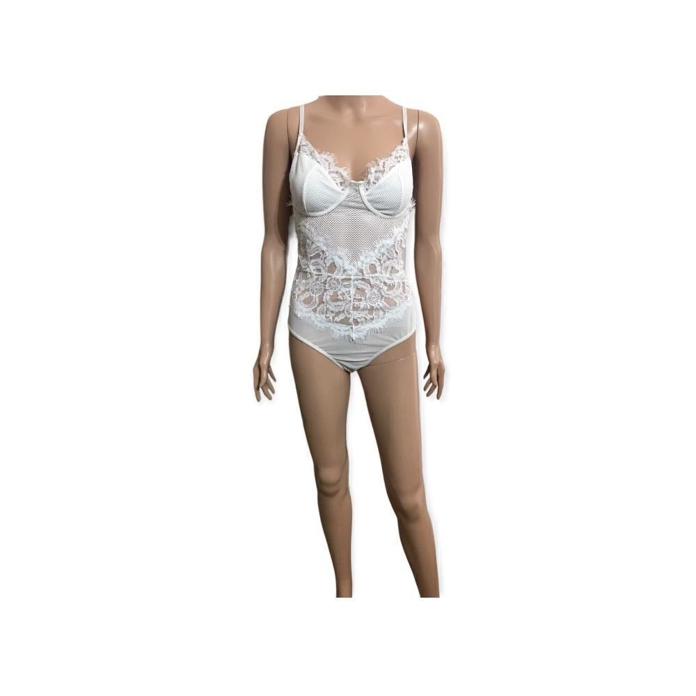 New Sheer Mesh and Lace White Teddy Size: XL